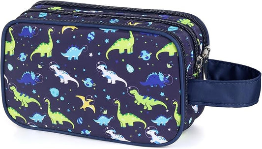 Dinosaur Kids Toiletry Bag for Boys, Travel Toiletry Bag for Little Young Boys Waterproof Hanging Wash Bag Toddler Traveling Toiletries, Navy