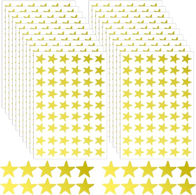 1080PCS Gold Star Stickers, 20 Sheets Reward Stickers for Kids 1.3cm/0.5 Inch Small Stars Sticker Mini Incentive Stars Sticker for Kid School Reward Crafts Decoration