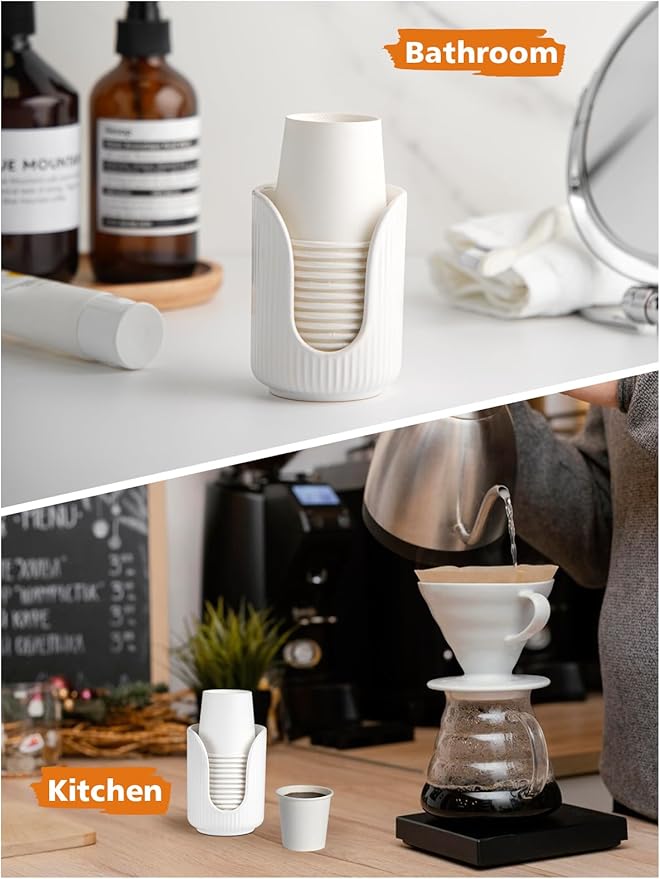 Bathroom Cup Dispenser, 3oz-4oz Ceramic Paper Cup Holder, Small Countertop Mouthwash Dixie Cups Accessories, for Vanity Countertops, Bathroom, Kitchen, and Dining Room
