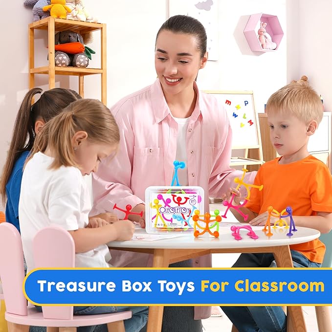 OleOletOy Suction Fidget Toys for Kids: 21 Pack Suction Cup People Toys - Fidget Toys Bulk Treasure Box Toys for Kids Autism School Classroom Calming - Prizes for Stocking Stuffers Party Favors Gifts