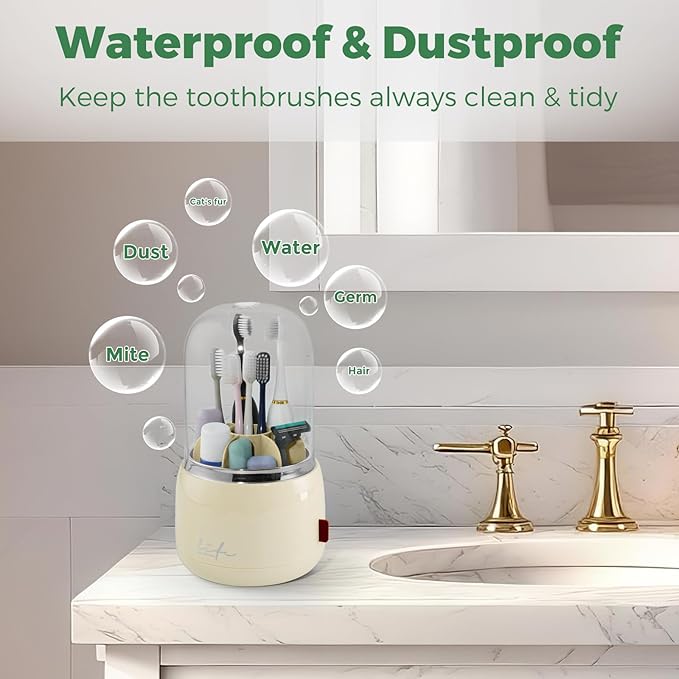 Toothbrush Holders for Bathrooms, Rotating 7 Slots Toothbrush Holder with Cover, Kids Electric Toothbrush and Toothpaste Holders for Caddy for Bathroom Vanity, Sink, Countertop, Beige