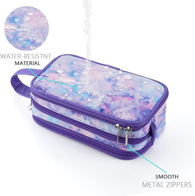 Kids Toiletry Bag for Girls, Travel Toiletry Bag for Teen Girls Cosmetic Bag Makeup Bag Waterproof Hanging Wash Bag Toiletries, Tie Dye Purple