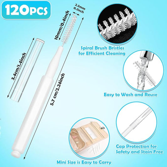 120 Pieces Interdental Brushes, Braces Brush Cleaner Orthodontic Flossers Toothpicks Floss Picks for Braces Kit for Teeth Cleaning Tools Spiral Dental Brush Head for Efficient Oral Care White
