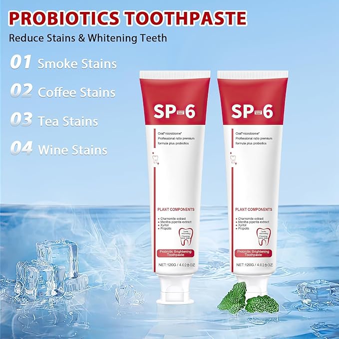 2Pcs Sp-6 Ultra Whitening, Sp-6 Probiotic Whitening Toothpaste, Deep Cleaning Care Toothpaste 120g
