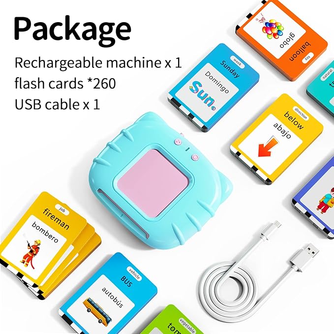 Lapare Spanish and English Bilingual Audible Flash Cards Toy with Music, Learn Spanish and English for Kids, Niñas, Niños, Bebes