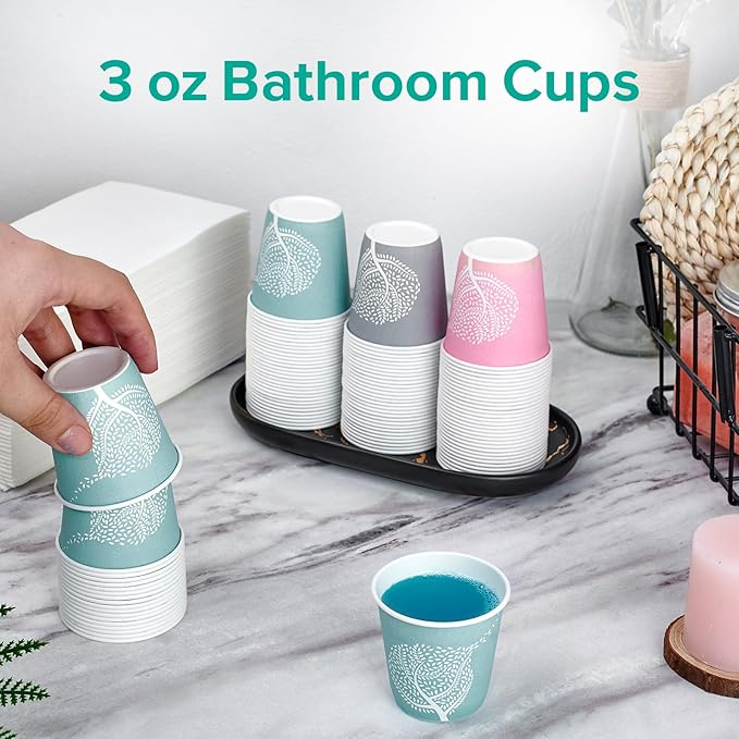 LITOPAK 600 Pack 3 oz Disposable Bathroom Cups, Colorful Small Disposable Paper Cups for Parties, Picnics, Barbecues, Travel and Events