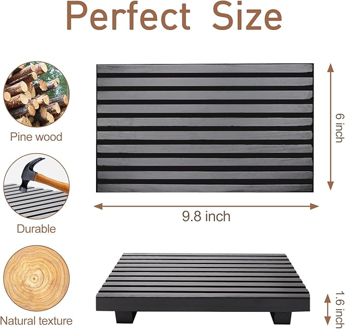 Renawe Black Bathroom Counter Organizer Wooden Display Pedesta Stand Kitchen Countertop Trays Farmhouse Wood Riser Dish Soap Dispenser Holder for Bathroom Decor Kitchen Sink Accessories Vanity Tray