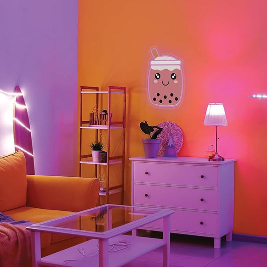 Bubble Tea NEON Wall Sign, Cute Drink LED Light, Wall Decor, Perfect for Holiday and Birthday Gift, Party Decor, Pink Bubble Tea with face for Kids Room, Bar, Restaurant