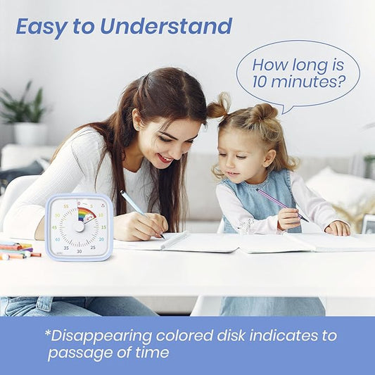 Yunbaoit Visual Timer with Protective Case, Rainbow Disk 60 Minute Countdown Timer for Kids and Adults, Silent Time Management Tool(Light Blue)