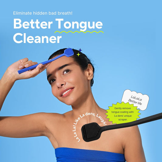 Tongue Scraper – Dual Scraper & 120 Micro Brushes for Fresh Breath, Soft TPE, Anti-Gag Design (Blue)