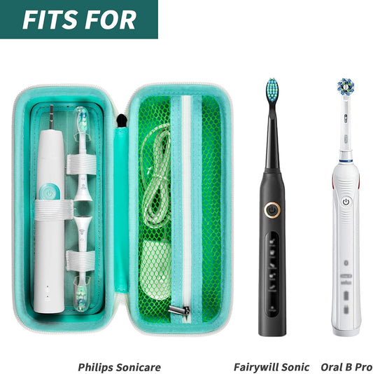 Toothbrush Travel Case Compatible with Oral-B Pro 1000, 2000, 3000, 3500, 1500/ for Philips Sonicare ProtectiveClean 4100 5100 Electric Toothbrush with Mesh Pocket for Accessories - Green (Bag Only)