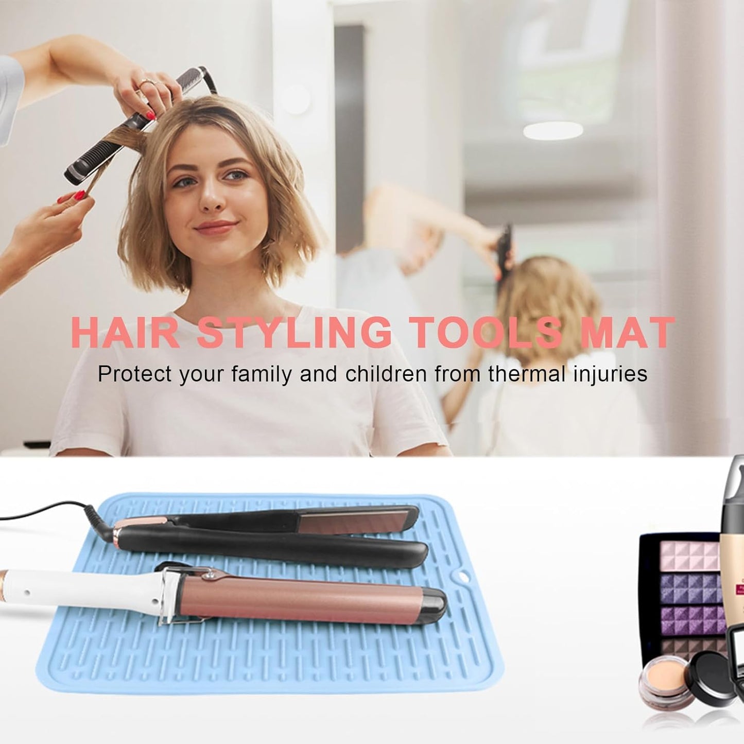 AMIJEAL Oversize Silicone Heat Resistant Mat for Hair Tools, Curling Iron Mat, Hot Tools Holder, Portable Flat Iron Hair Straightener Pad Cover for Travel Vanity Salon(14.2" x 11.0")