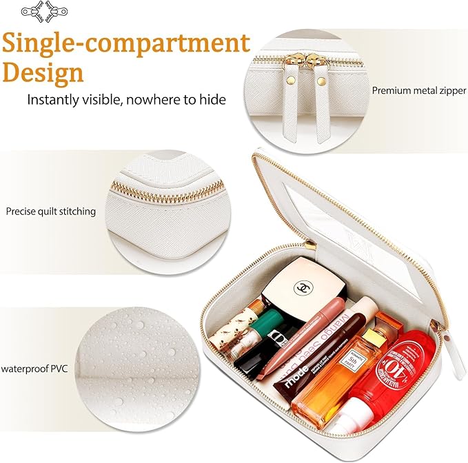 Initial Travel Toiletry Bag - Cosmetic Bags for Girls with Zipper, Clear & Potable Makeup Bag for Travel, Cosmetic Pouch Perfect Gifts for Graduation (Beige, A)