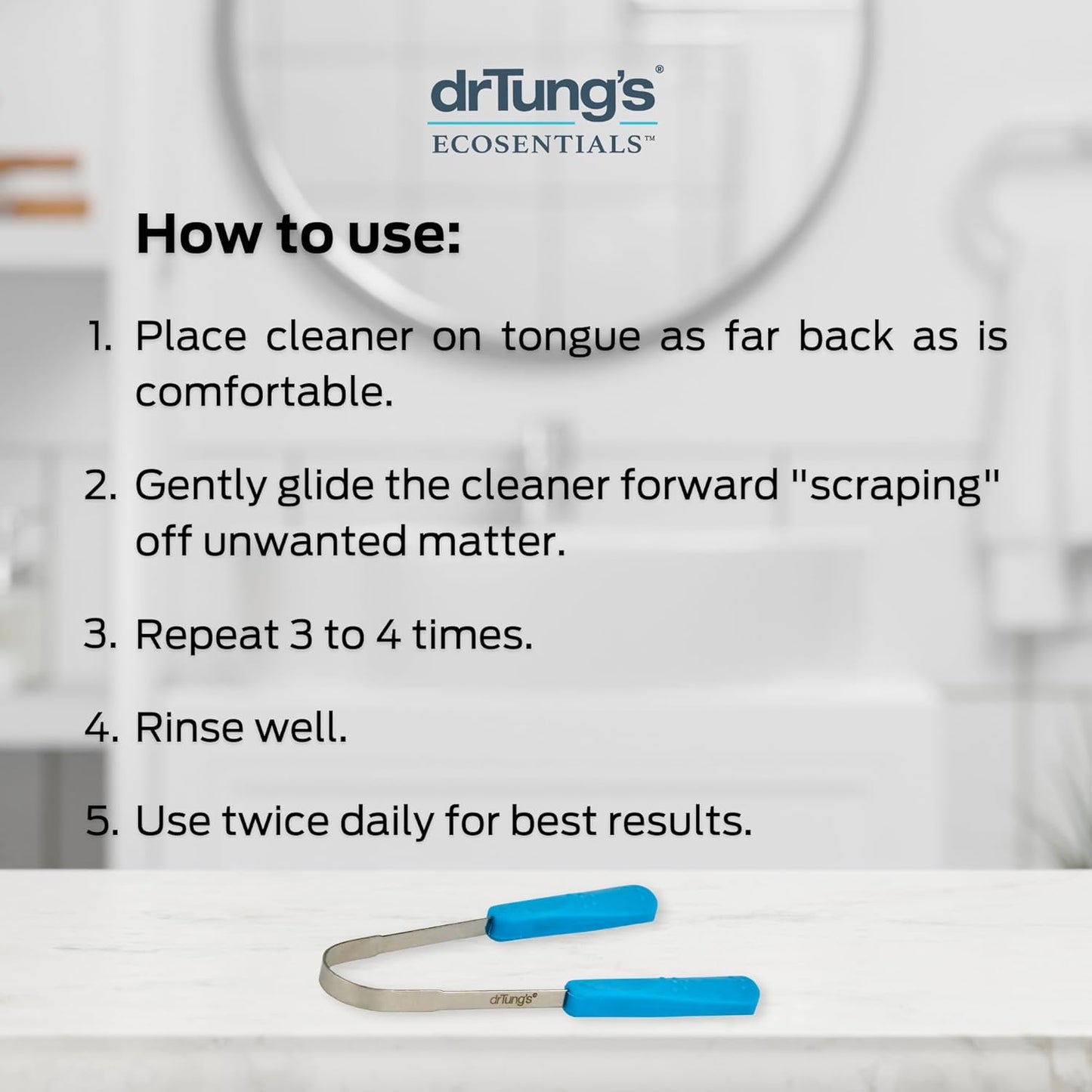drTung's Stainless Tongue Scraper - Tongue Cleaner for Adults, Kids, Helps Freshens Breath, Easy to Use Comfort Grip Handle, Comes with Travel Case - Stainless Steel Tongue Scrapers (2 Count)