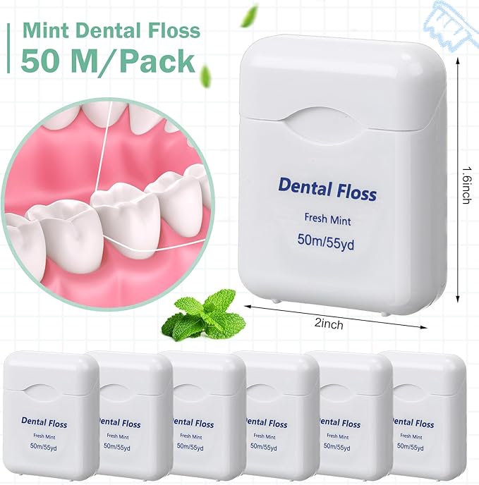 Mimorou 60 Pack Dental Floss Bulk Mint Flavored 50m Each Travel Dental Floss Oral Care for Teeth and Gum Protection(White)