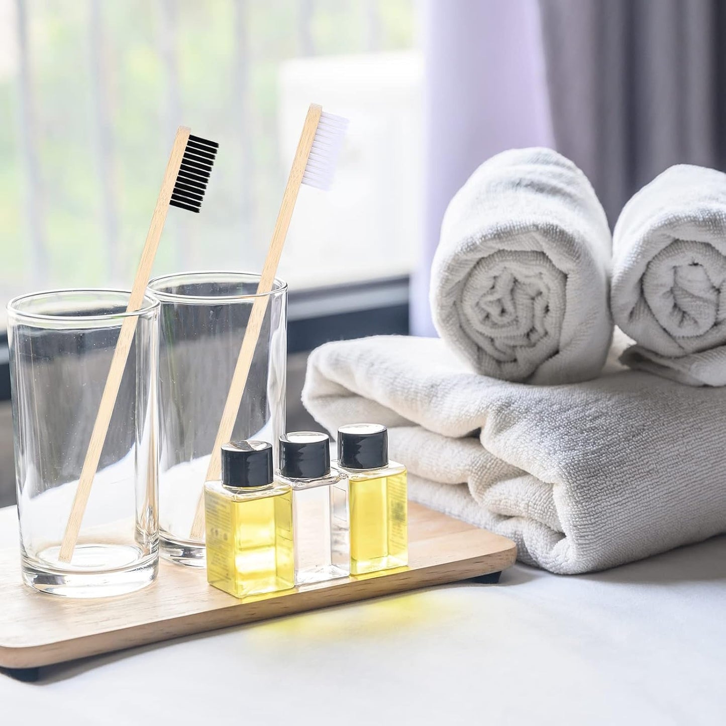 Vesici 200 Pieces Bamboo Toothbrushes Bulk Soft Bristles Toothbrushes with Micro Fur Ultra Wooden Bamboo Teeth Brushes Manual for Adults Travel Family Hotel Use Individually Packaged