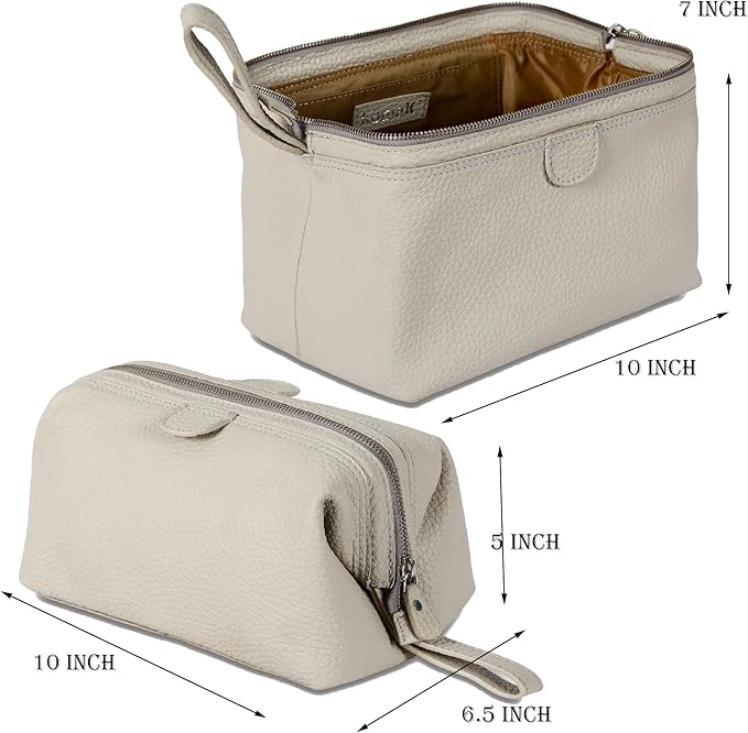 KomalC Premium Buffalo Leather Toiletry Bag for Men & Women – Leather Dopp Kit With Water resistant Lining, Premium Toiletry Travel Pouch, Unisex Wash Bag for Toiletries, Gifts for Men and Women