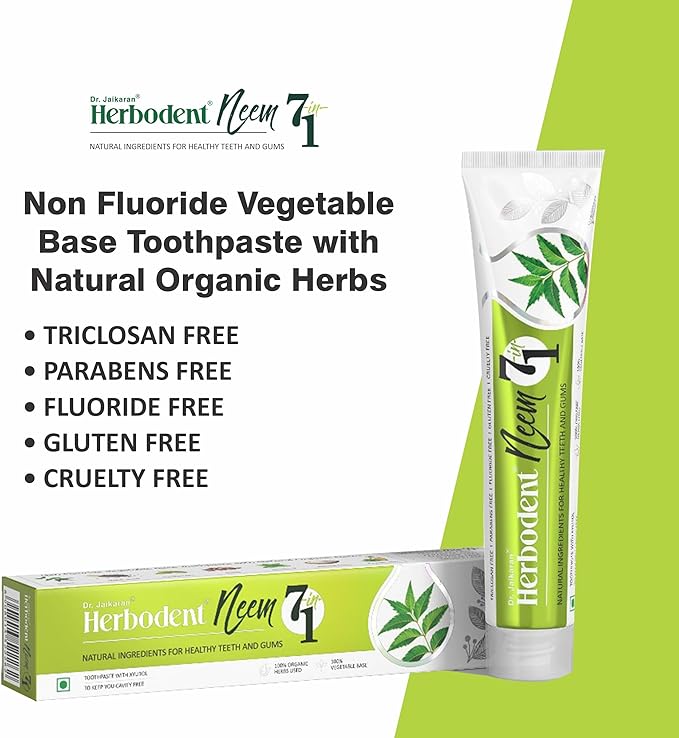 Herbodent® NEEM 7 in 1 Toothpaste-6.53Oz Pack of 1 | Organic Herbs-Neem, Black Seed & Xylitol for Anti Cavity, Cardamom & Mint for Freshness, Baking Soda for Great Cleaning-No Fluoride & No Paraben