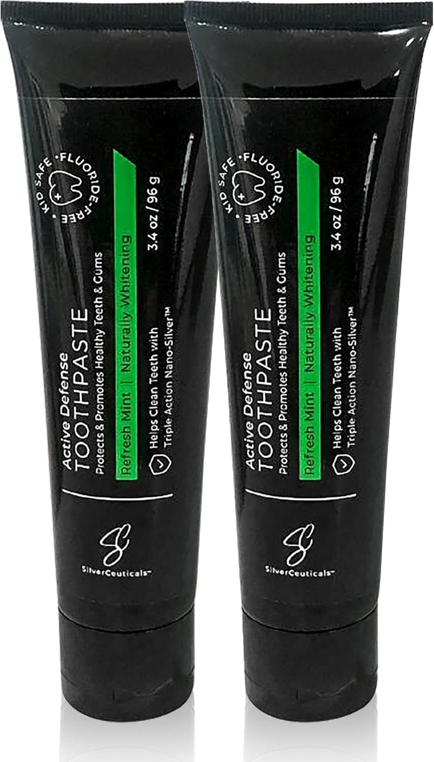 Colloidal Silver Toothpaste - Refresh Mint - Remineralize Tooth Enamel - SLS & Fluoride Free Cavity Protection - Gum Health - Bad Breathe - Gingivitis - Coral Calcium & Xylitol - 3.4oz - Pack of 2