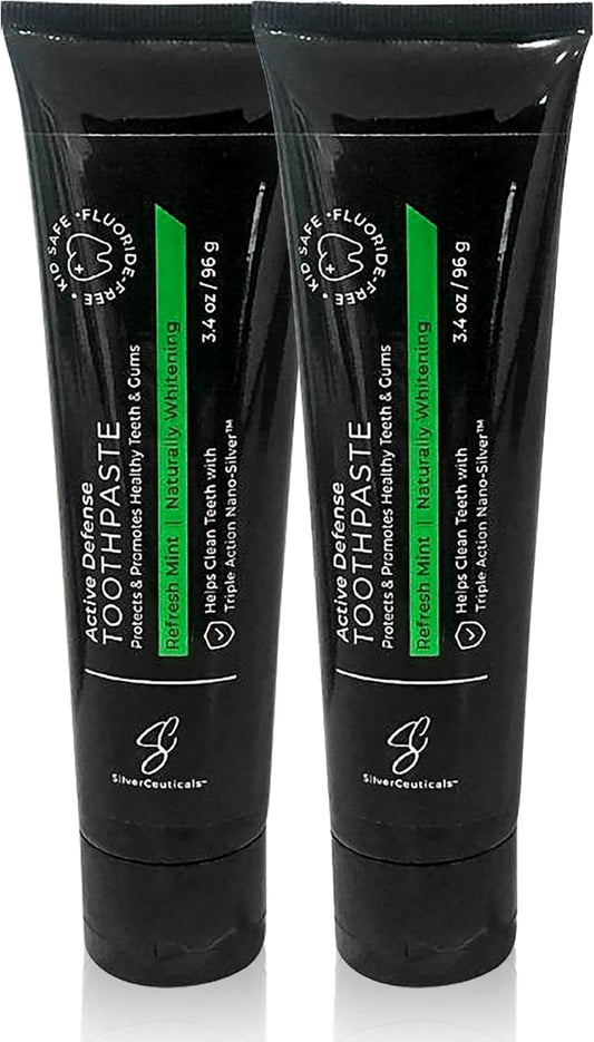 Colloidal Silver Toothpaste - Refresh Mint - Remineralize Tooth Enamel - SLS & Fluoride Free Cavity Protection - Gum Health - Bad Breathe - Gingivitis - Coral Calcium & Xylitol - 3.4oz - Pack of 2