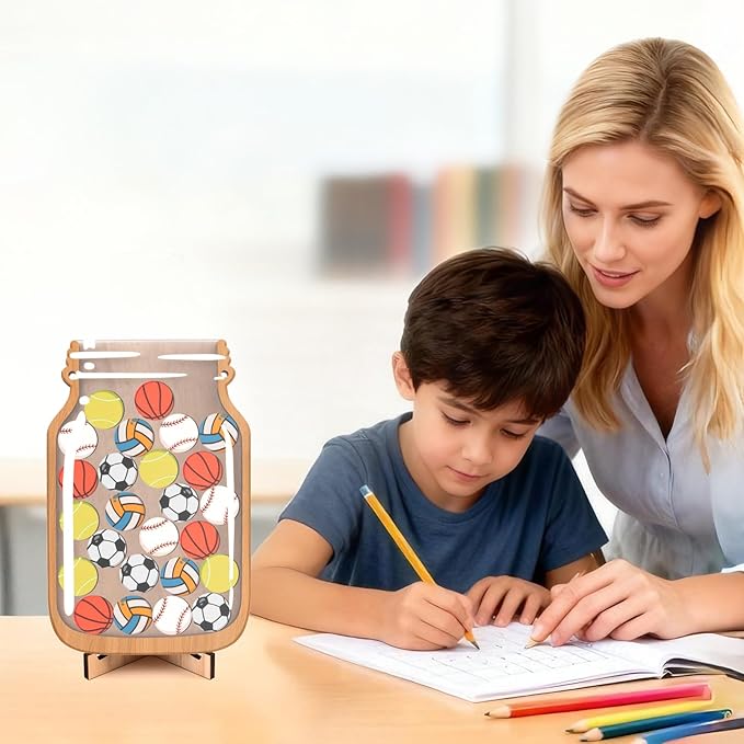 Ball Games Reward Jars for Kids-Magnetic Reward System with Colorful Letter Stickers,Behavior Classroom Incentive Jar for Teachers Parents (Mason Jar with Stars, Kids Motivational Tool)