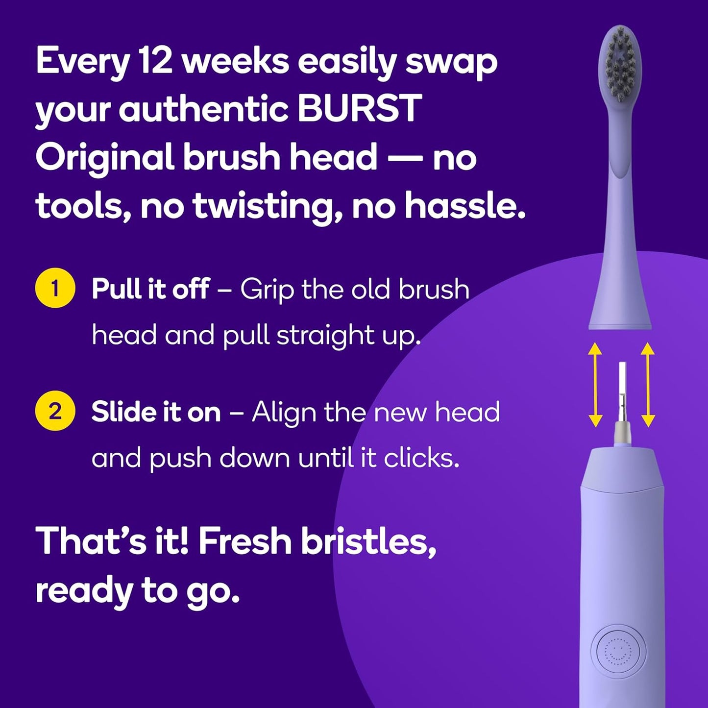 BURST Genuine Replacement Heads for Original Sonic Electric Toothbrush (Lavender/3 Pack) | Ultra Soft Bristles for A Clean Deep | Stain & Plaque Removal