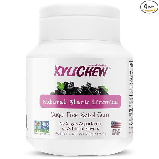 Xylichew 100% Xylitol Chewing Gum - Non GMO, Non Aspartame, Gluten Free, and Sugar Free Gum - Natural Oral Care, Relieves Bad Breath and Dry Mouth - Licorice, 60 Count