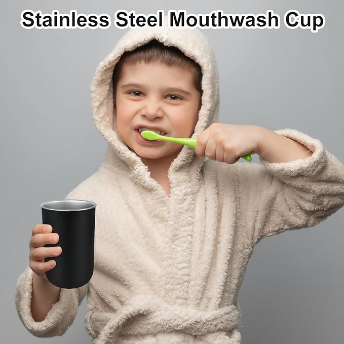 3 PCS Toothbrush Cups 350ml Stainless Steel Bathroom Tumbler Mouthwash Cups Reusable Toothbrush Toothpaste Holder Bathroom Counter Organizer
