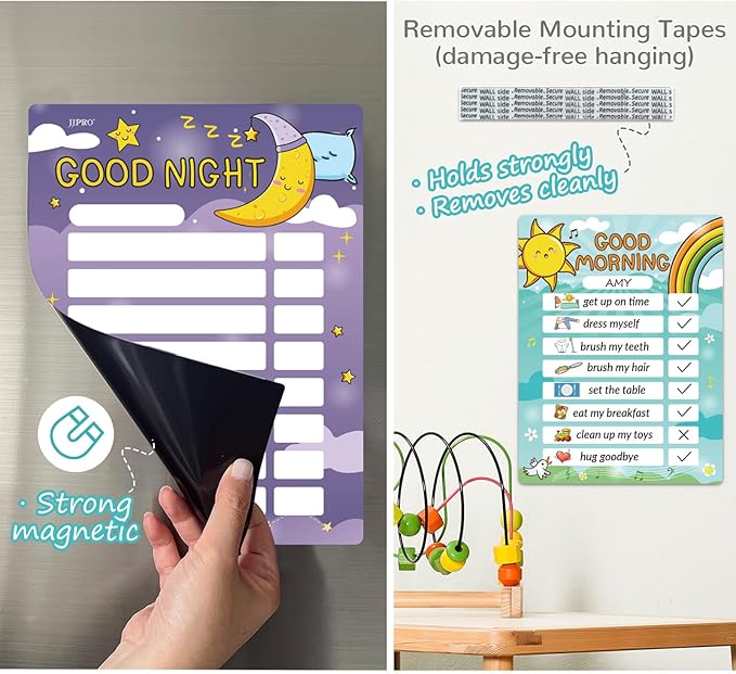 Magnetic Bedtime/Morning Routine Chart for Kids -Toddler Daily Schedule Chart at Home,Morning Checklist,Dry Erase Bedtime Checklist to Do List,Daily Routine Chore Chart for Kids