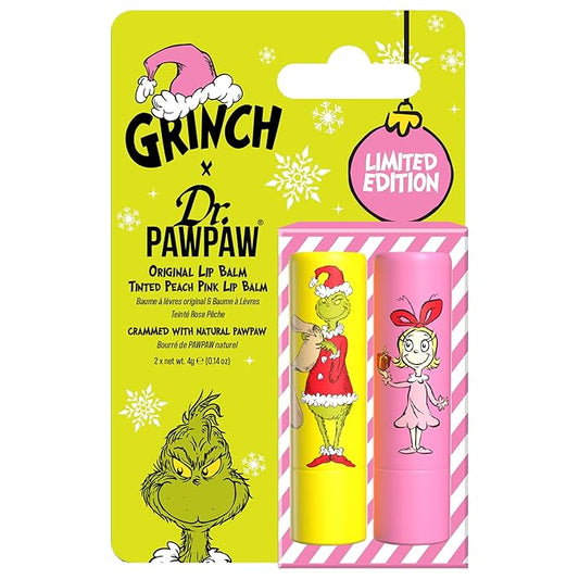 Dr. PawPaw The Grinch Set - Peach Pink and Original - Natural Lip Balm with Aloe Vera - Gluten Free Lip Moisturizer to Soften and Hydrate - 2 pc