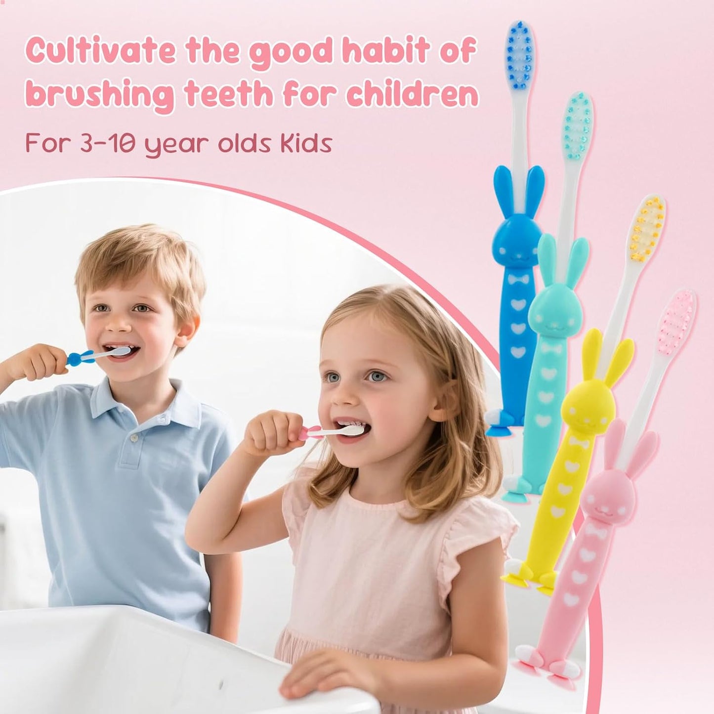 Kids for Toothbrushes In Bulk, Individually Wrapped Toothbrush Cute Manual Soft Bristles Children Disposable Toothbrush With Cover Suction Cup Toddler Toiletries Set for Home/School/Travel (8 Pack)