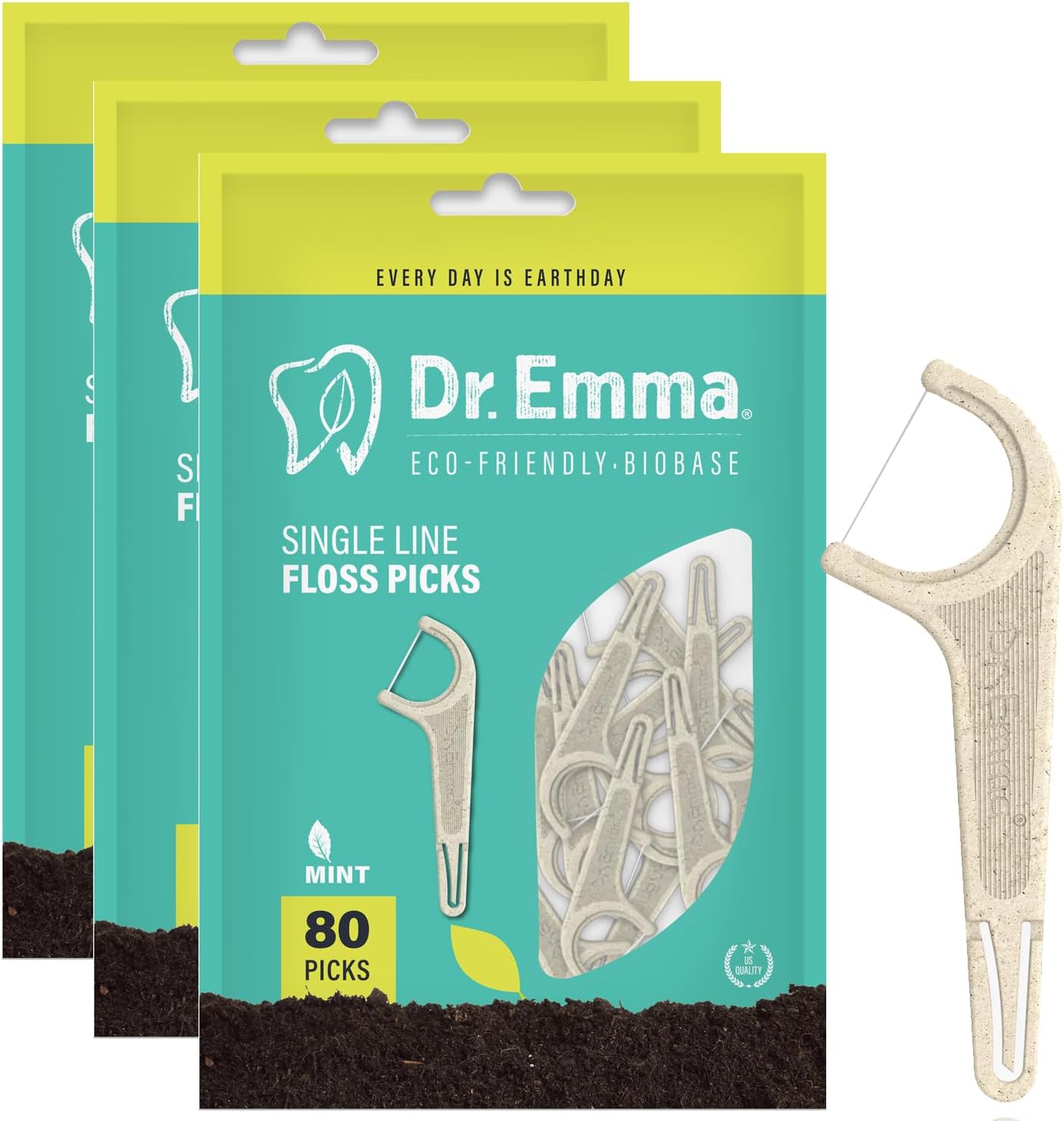 Dr. Emma Biodegradable Dental Floss Picks Single Line Floss Picks Biobased Material Tooth Flosser for Adults Teeth Cleaning Mint Flavor Toothpick Stick Soft On Gum & Teeth 240 Count