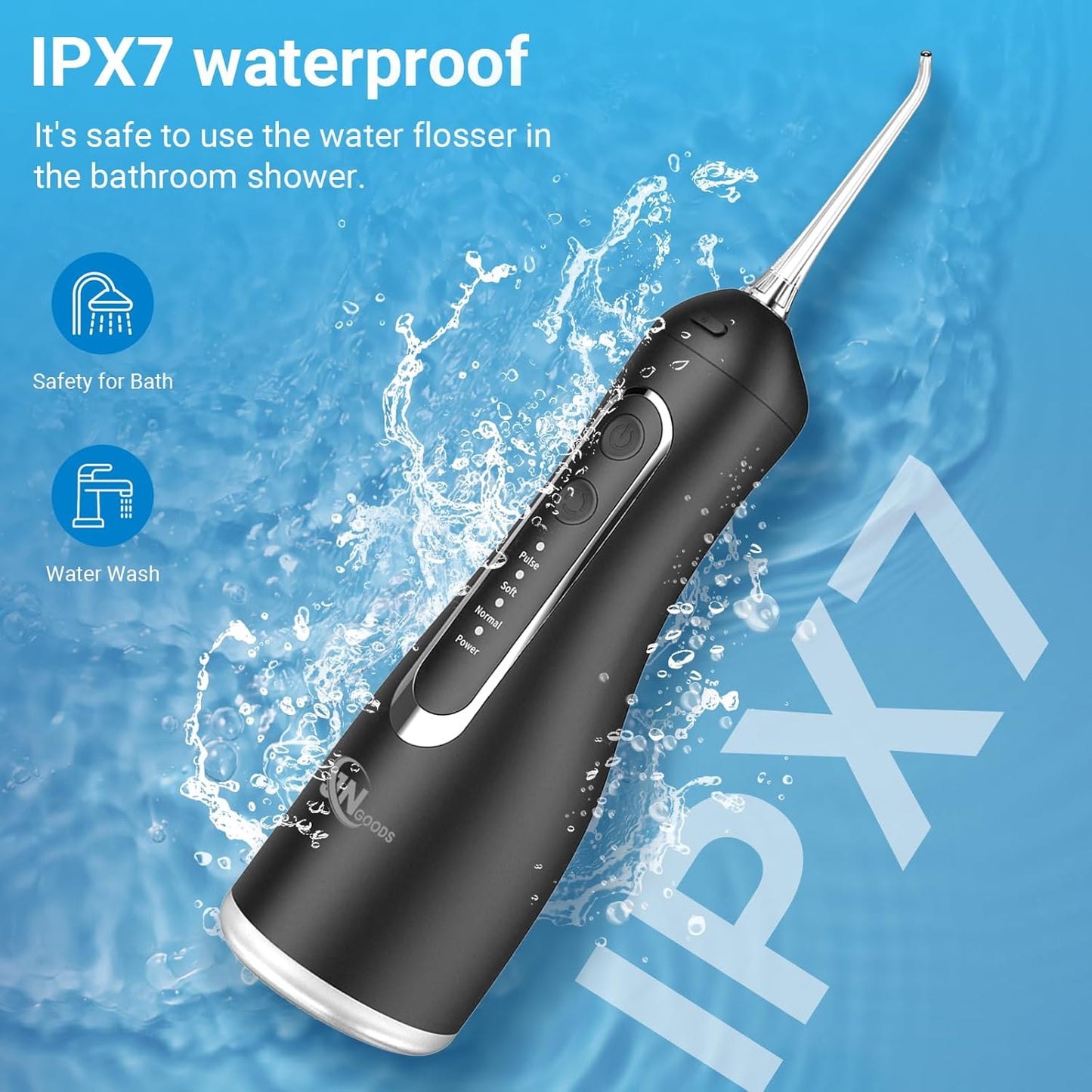 Cordless Water Dental Flosser Oral irrigator,JNGOODS 300ml Rechargeable Water flosser for Teeth IPX7 Waterproof 4 Modes Portable Oral Irrigator with 4 Jet Tips, Travel Home use