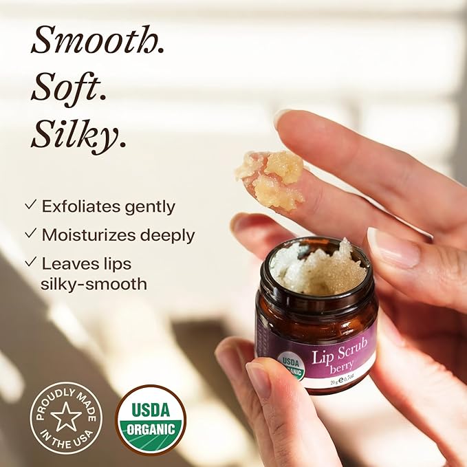 USDA Organic Lip Scrub Berry - USA Made with Natural Ingredients, Moisturizing Scrub Exfoliator for Dry Lips, Lip Sugar Scrubber Exfoliator for Smooth Lips, Small Beauty Gifts