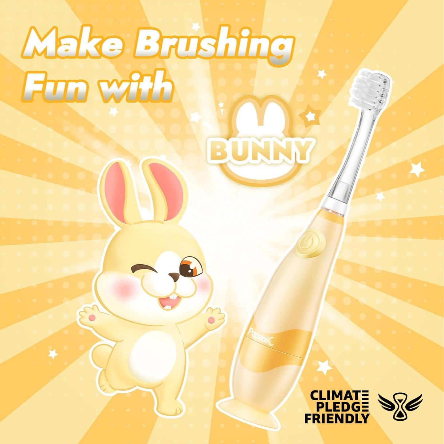 Papablic Toddler Sonic Electric Toothbrush Kids for Ages 1-3 Years, Baby Electric Toothbrush with Cute Rabbit Cover and Smart LED Timer, 2 Brush Heads (Bunny)