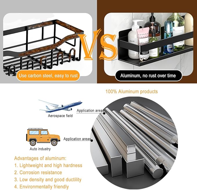 Shower Shelf 2 Pack - Bathroom Shower Shelf Rust-Proof Aluminum Adhesive Installation No Drilling Required, Suitable for Bathroom Storage and Home Decoration