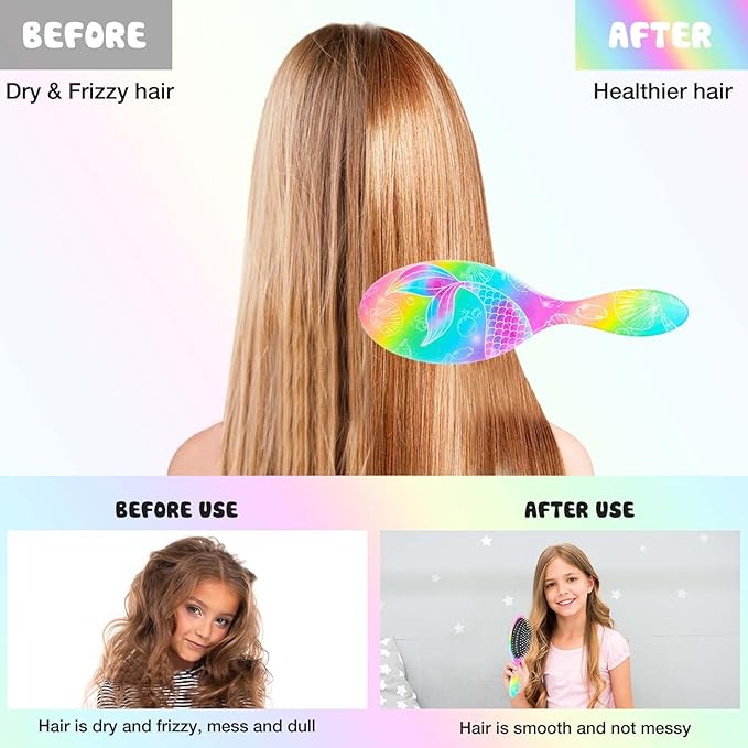 Kids Hair Brush Girls, Toddler Wet Dry Detangling Hair Brush for Curly Thick Hair Pain-Free Comb Girls Kids Women Unicorn Mermaid