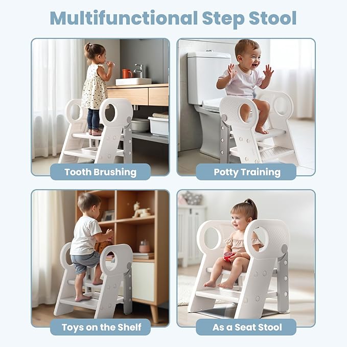 Toddler Step Stool for Bathroom Sink, Adjustable 3 Step Stop for Kids with Handles, Non-Slip Pads, Toilet Stool Potty Training, Kitchen Standing Tower for Bedroom Kitchen Counter Helper