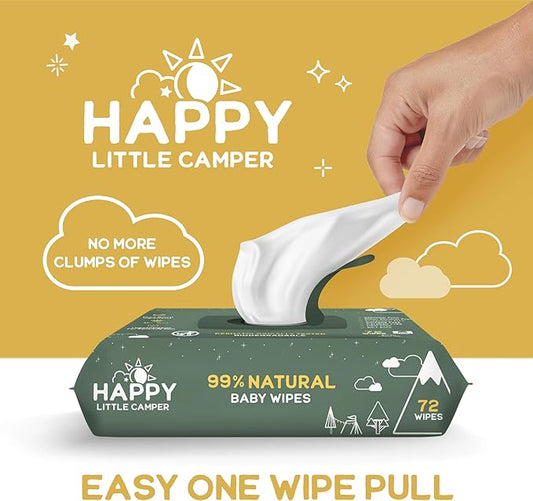 Happy Little Camper Natural Flushable Wipes - Hypoallergenic & Chlorine-Free Wet Wipes with Aloe Vera, Chamomile and Pomegranate Extract - Unscented Baby Wipes Safe for Sensitive Skin - 50 Count