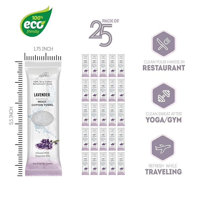 Oshibori Moist Terry Cotton Refreshment Towels (50 Pack, 8 x 8 Inches) - White Mildly Scented Pre-moistened Towel to Use Hot or Cold - Lemon & Lavender Scent Bundle of 25 each