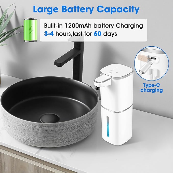 Automatic Liquid Soap Dispenser,Touchless Soap Dispenser,13.5oz/400ml Rechargeable Wall Mounted Smart Dispenser for Bathroom Kitchen,Easy for Toddlers(White)