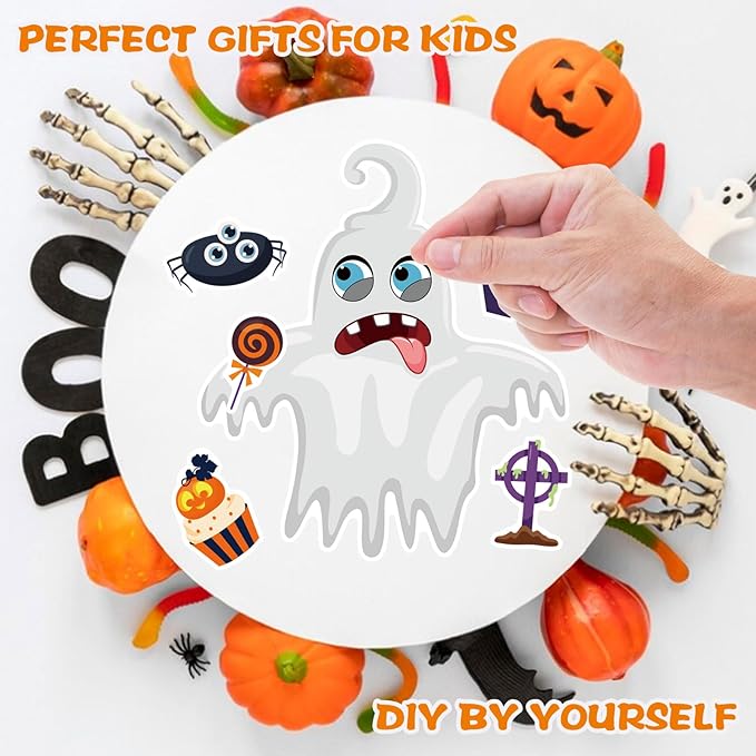 48 Sheets Halloween Make a Face Stickers for Kids, 16 Design Make Your Own Character Mix and Match Stickers Sheets Halloween Party Crafts Trick or Treat