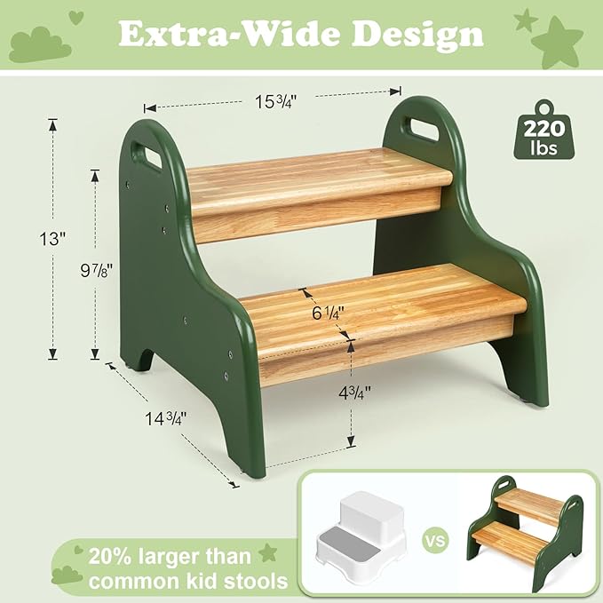 StrongTek Kids 2 Step Stool, Rubber Wood Step for Children, Safe & Sturdy, Ideal for Bathroom, Kitchen, Home Use, Durable, Non-Slip, Child Safety, Foot Stool, Toddler Step Stool, Easy to Clean