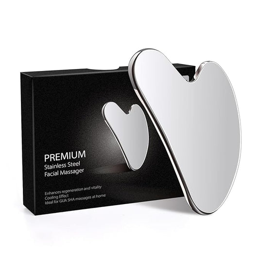 Daubigny Stainless Steel Gua Sha Facial Tools Guasha for Face Metal Gua Sha Tighten Skin Massage Guasha Beauty Tool for Body Eyes Neck Massager with Travel Pouch Skin Care Gifts (Silver)