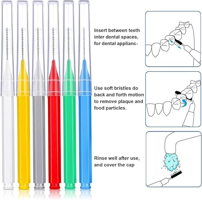 Patelai 100 Pieces Braces Brush for Cleaner Interdental Brush Toothpick Dental Tooth Flossing Head Oral Dental Hygiene Flosser Toothpick Cleaners Tooth Cleaning Tool(Assorted Colors,Multiple Sizes)