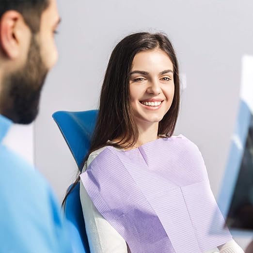 JMU 125 Pack Dental Bibs, 3-Ply Purple Dental Bibs Disposable,13" x 18" Dentist Bibs Medical Tray Covers