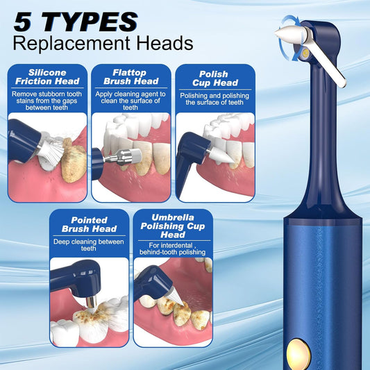 Tooth Polisher, Tooth Whitening Kit for Teeth Cleaning and Whitening, Rechargeable Teeth Polisher for People/Pets,Teeth Cleaning Kit with 5 Brush Heads,4 Speed Modes and LED Light, Waterproof(Blue)