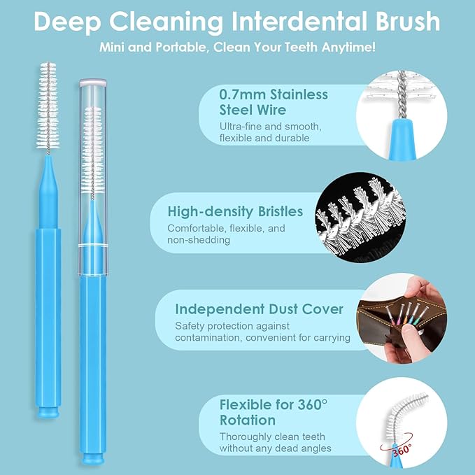 150Pcs Interdental Brushes & Floss Picks Kit, 100Pcs Dental Floss Picks & 50Pcs Braces Brush in 5Sizes, Bendable Braces Flossers Interdental Brushes Between Teeth Oral Tooth Braces Cleaner Kit