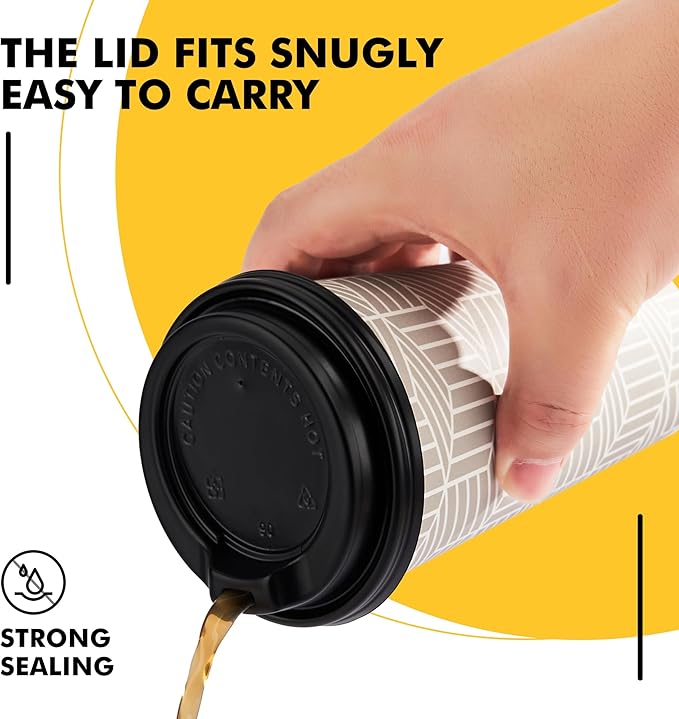 16 oz Disposable Coffee Cups with Lids 100 Pack, Hot Paper Coffee Cups with Lids, To Go Cup with Lid