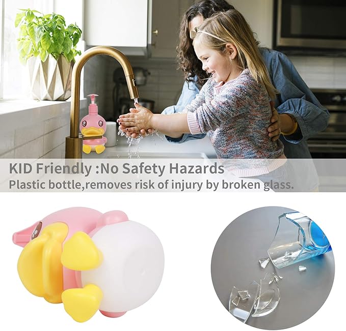 Cute Soap Dispenser for Kids Gift,Bathroom Kitchen Countertop Vanity Top Dispenser fit Body Lotion Shampoo Shower Hand Sanitizer Animal Pink B Duck Themed Soap Bottle with Pump Bath Accessories